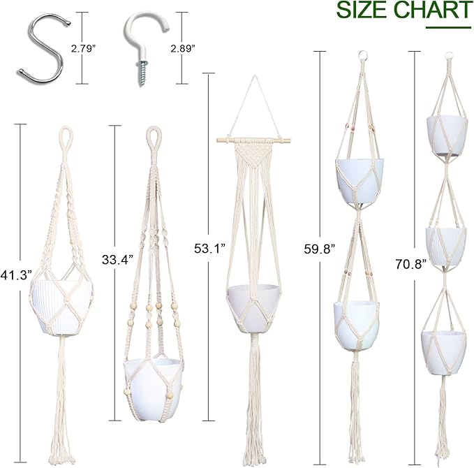 IGaiety Macrame Plant Hanger 5 Pcs Indoor Outdoor Hanging Plant Holders - Image 2