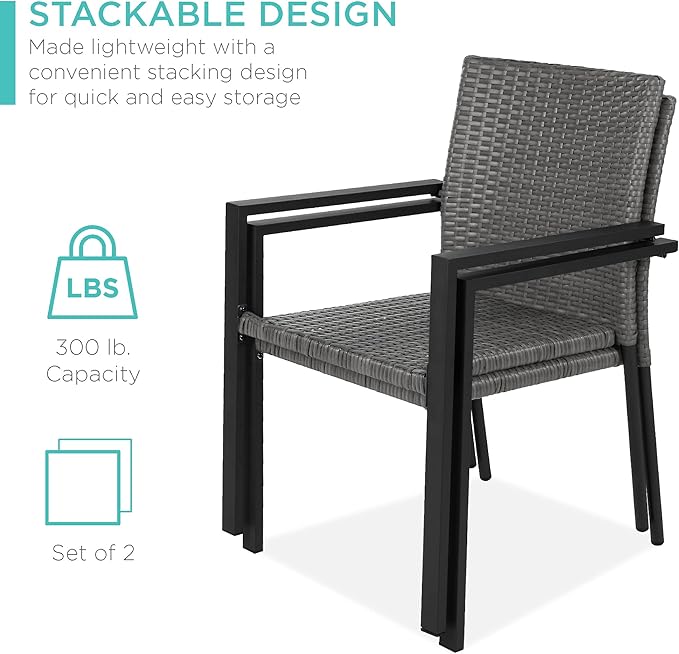 Best Choice Products Set of 2 Stackable Outdoor Wicker Dining Chairs - Image 5
