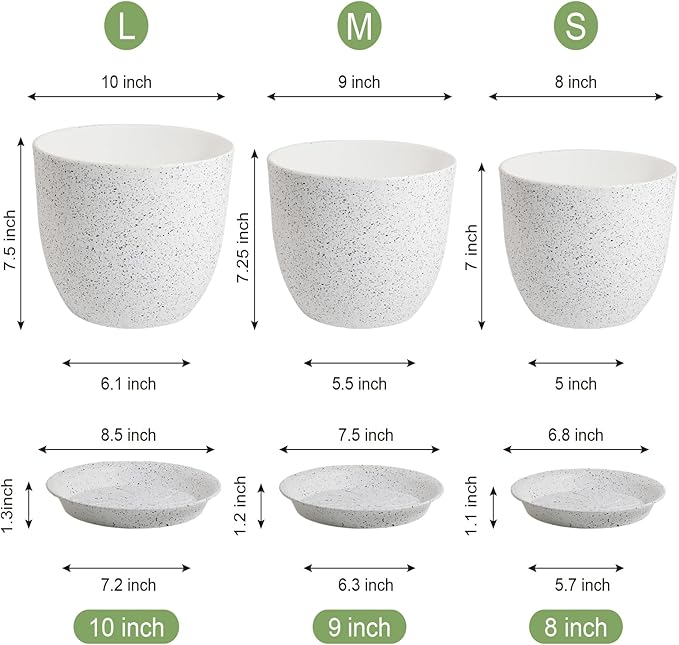 10/9/8 inch Medium Plant Pots, Flower Pots - Image 3