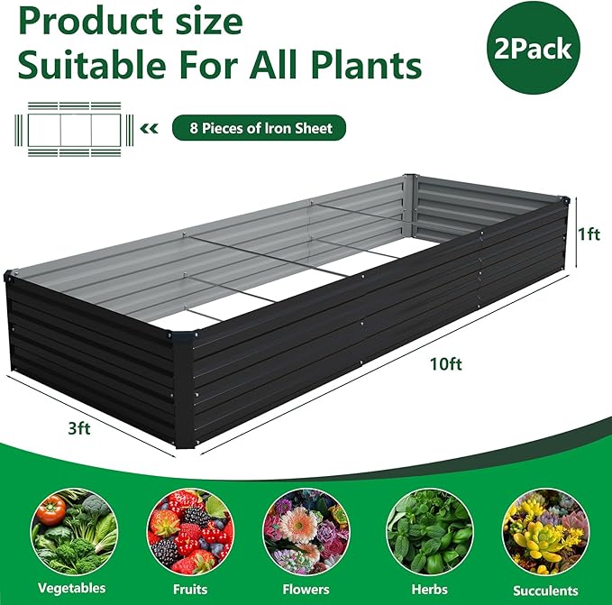 Vengarus 10x3x1FT Galvanized Raised Garden Bed Kit, Outdoor Metal Planter Box - Image 2