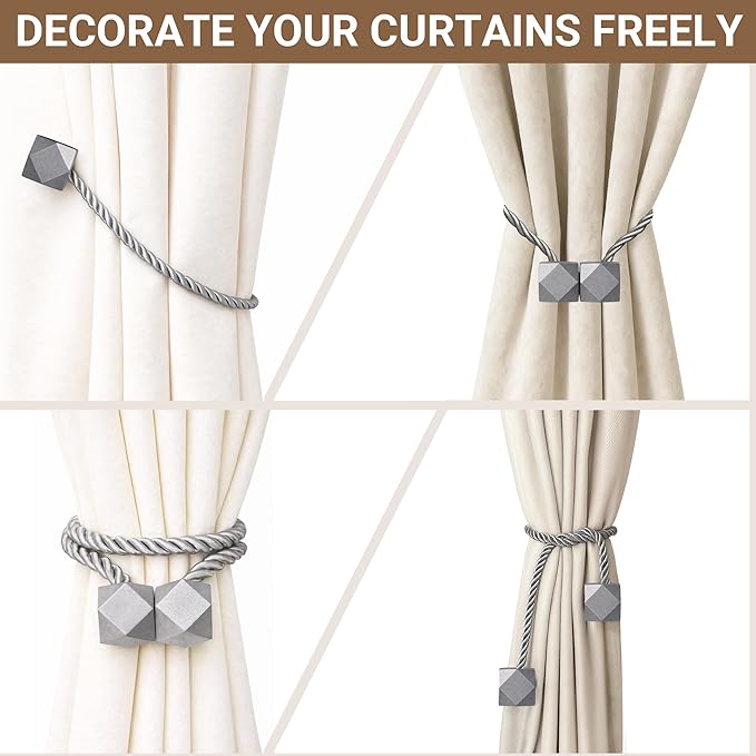 Hion Magnetic Curtain Tiebacks Grey 6 Pack, Curtain Tiebacks Buckles Holdbacks - Image 7