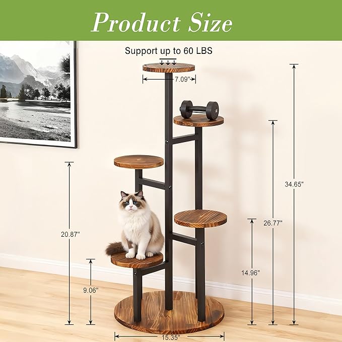 VECELO 5 Tier Plant Stand Indoor Outdoor, Tall Metal Wood Flower Shelf - Image 3