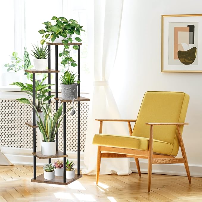 6 Tier Tall Plant Stand Indoor Outdoor, Large Wood Metal Planter Shelf Holder - Image 8