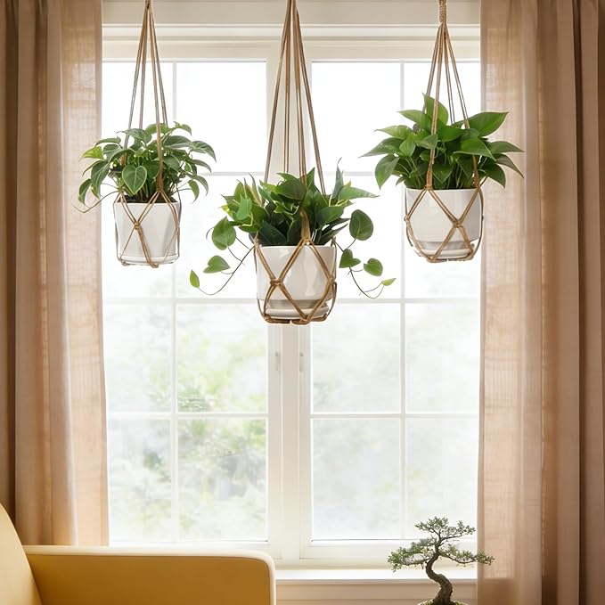 YIBOT 3 Pack Macrame Plant Hanger Indoor Hanging Planter Basket - Image 6