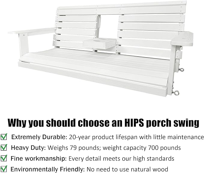 Poly Lumber 3-Seat Porch Swing, HIPS 5-Feet Bench Swing - Image 3