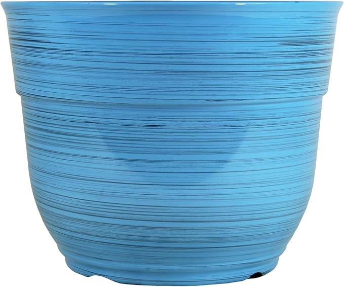 Garden Elements Indoor/Outdoor Glazed Brushed Happy Plastic Planter, Bright Blue by GardenElements