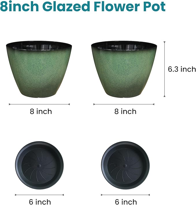 2 Pack Plant Pots for Indoor Outdoor Plants, 8 inch Plastic Flower Pots - Image 2