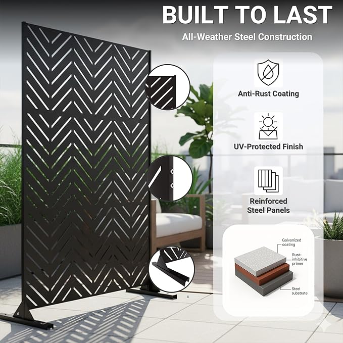 Metal Privacy Screen Outdoor – 6FT Freestanding Decorative Steel Panel - Image 3