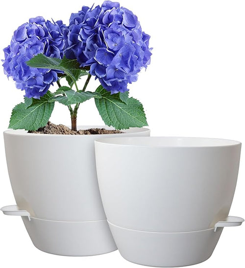 10 inch Self Watering Pots, 2 Pack Plastic Planters by WSMKSZ