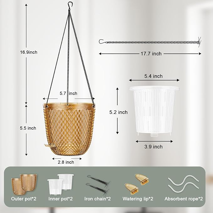 QCQHDU Self Watering Hanging Pots, 2 Pack 5.7 Inch Hanging Planters - Image 3