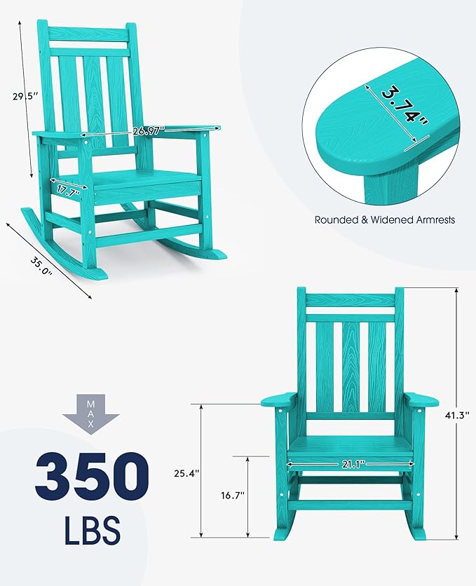 KINGYES Oversized Outdoor Rocking Chair, All-Weather Patio Rocking Chairs - Image 3