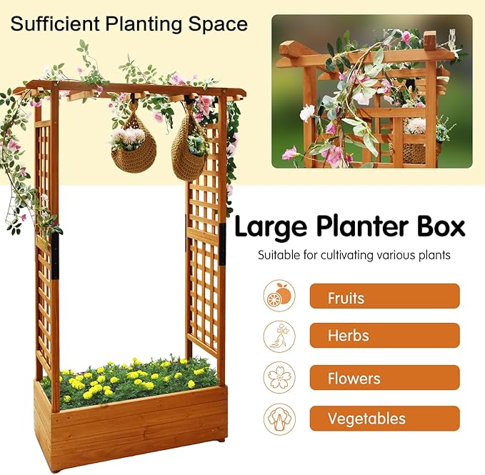 Raised Garden Bed with Wood Trellis Set of 2 Outdoor Planter Box - Image 8