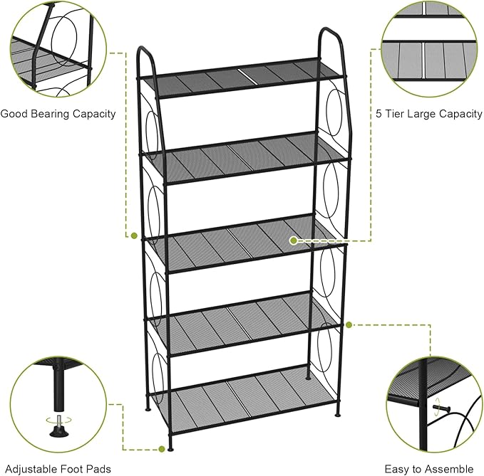 5 Tier Plant Stand Indoor Outdoor, Heavy Duty Plant Shelf, Metal Mesh Tall - Image 6