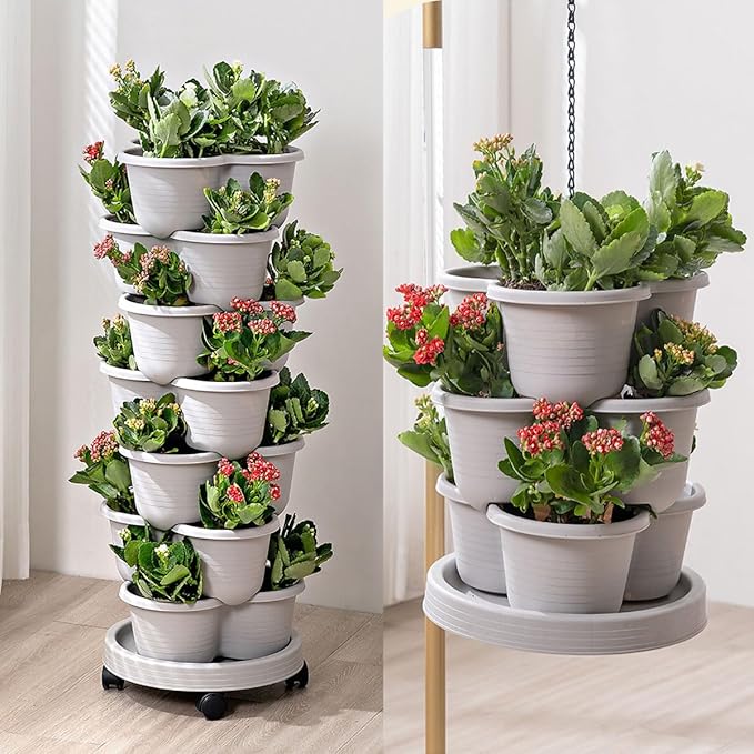 Vertical Strawberry Planter 3 Tier Hanging Vertical Gardening Stackable Planter - Image 7