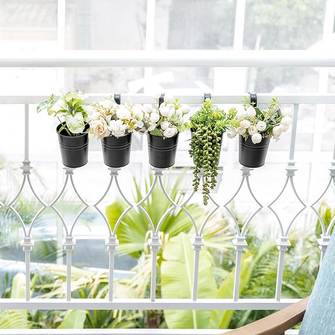 Dahey 5 Pcs Hanging Flower Pots 4 Inches Metal Iron Bucket Outdoor Planter - Image 4