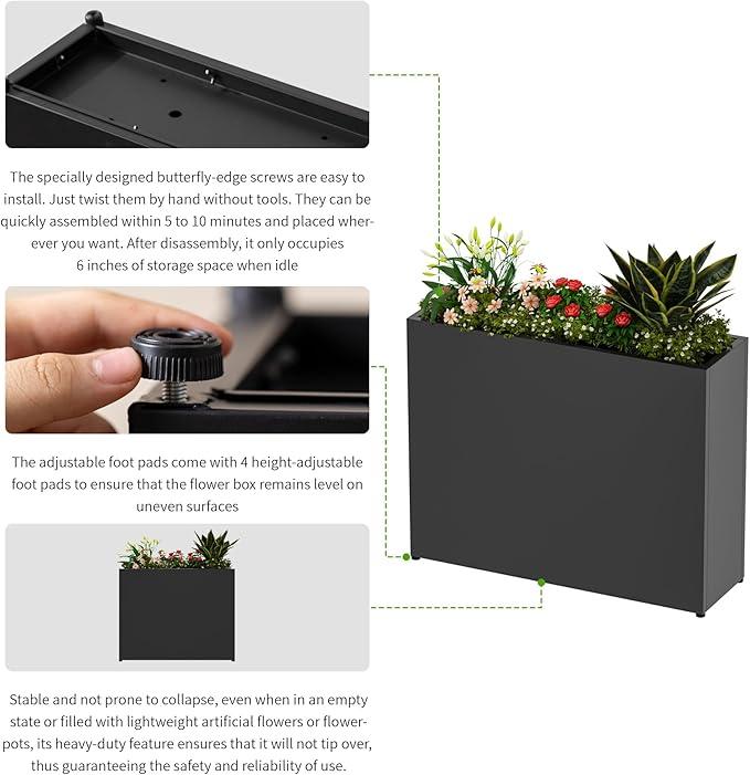 38" L x 10" W x 30" H Black Planter Box - Image 5