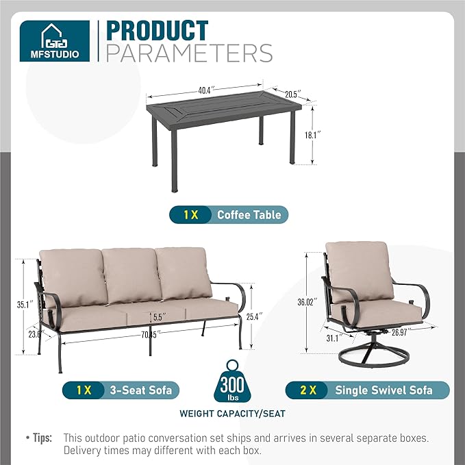 MFSTUDIO 5 Seats Large Metal Patio Conversation Sets, 4 Pieces Outdoor - Image 7