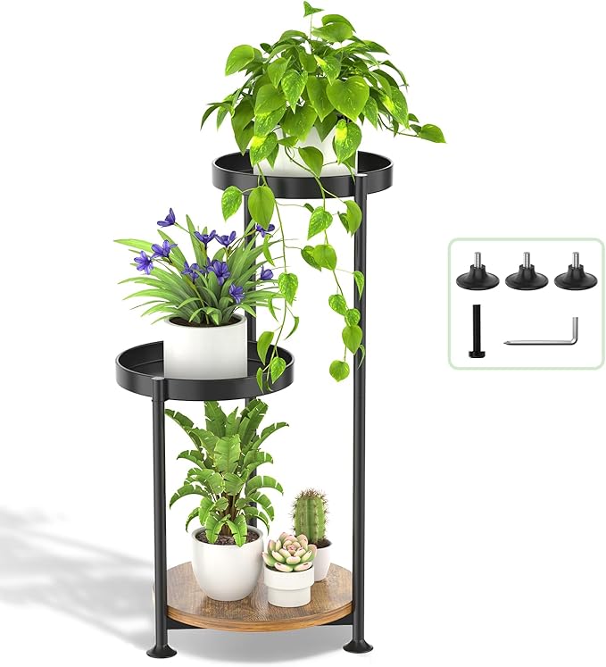 3 Tier Plant Stand Indoor Outdoor, Corner Tierd Metal Flower Shelf Pot Holder by Oppro