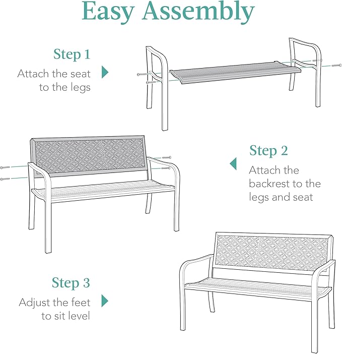 Best Choice Products Outdoor Bench 2-Person Metal Steel Benches Furniture - Image 7