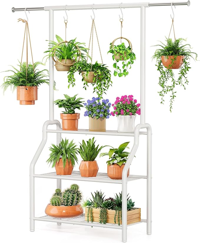 Plant Stand Indoor Outdoor, 3-Tier Heavy Duty Metal Hanging Plant Shelf by Lincordor