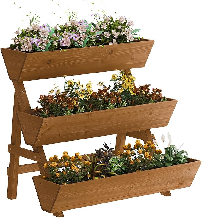 3-Tiers Wooden Raised Garden Bed, Wood Planter Box by Kitsanery