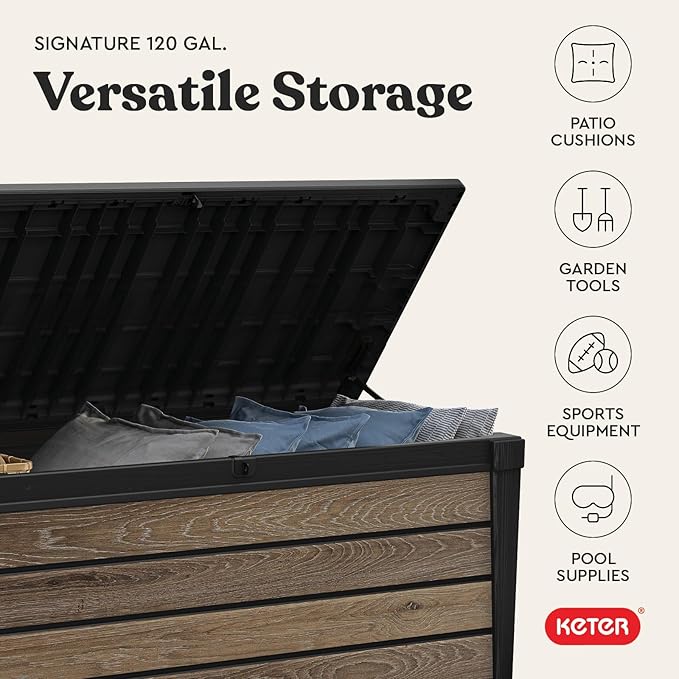 Keter Everwood 120 Gallon Resin Signature Collection Large Outdoor Storage Box - Image 6