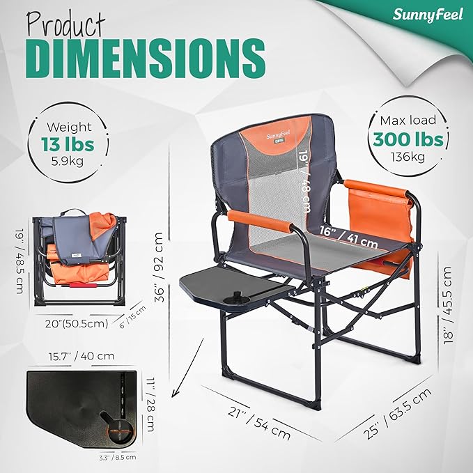SUNNYFEEL Camping Directors Chair, Heavy Duty, Oversized Portable Folding Chair - Image 2