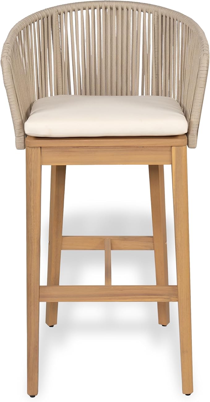 Christopher Knight Home Zax Set of 2 Patio Barstool, Acacia Wood & Rope Outdoor - Image 6