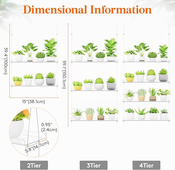 Lifewit 3-Tier Window Plant Shelves 15", Acrylic Adjustable Hanging Floating - Image 3