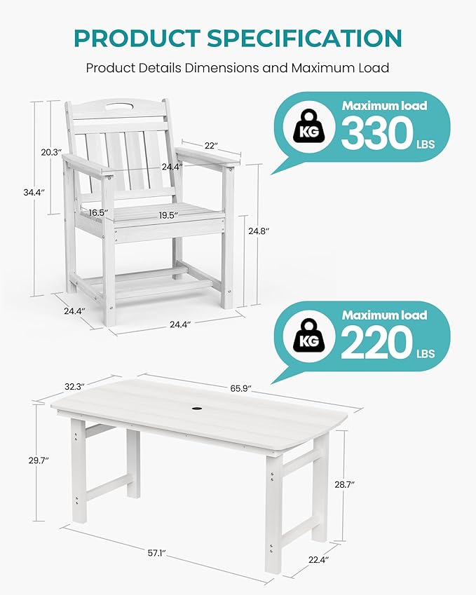 Outdoor Rectangle Dining Table, Heavy-Duty HDPE Table - Image 3