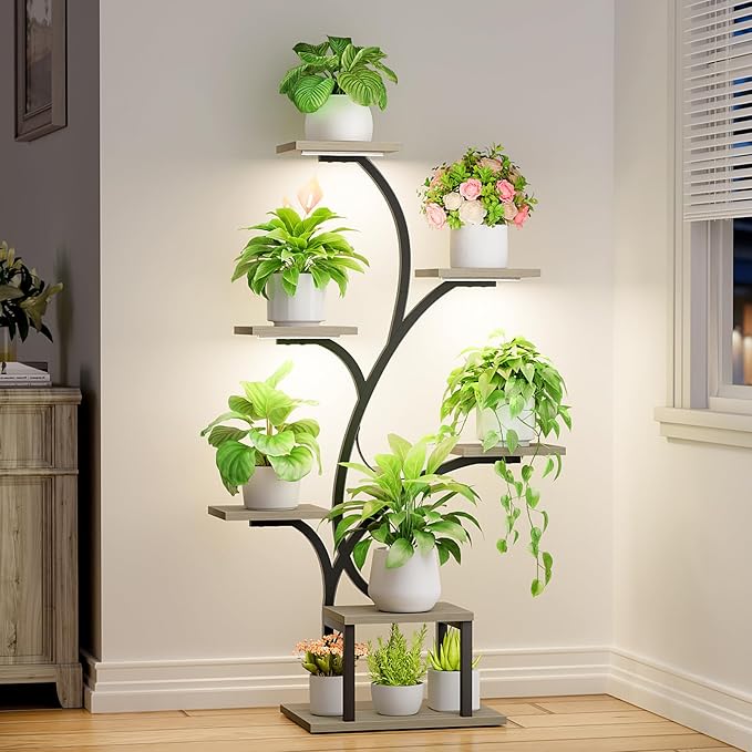 Plant Stand Indoor with Grow Lights, 7 Tiered Indoor Plant Shelf, Metal Plant by BACEKOLL