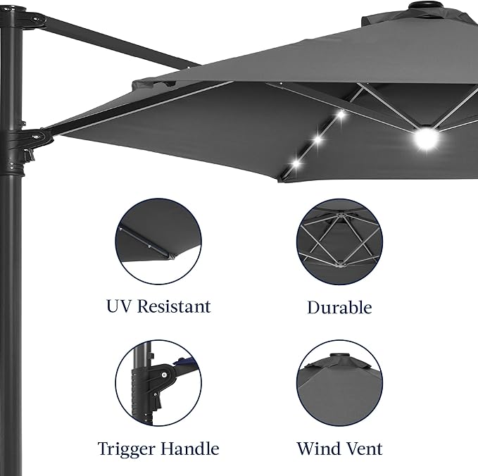 Best Choice Products 10ft Solar LED Offset Cantilever Hanging Market Patio - Image 8