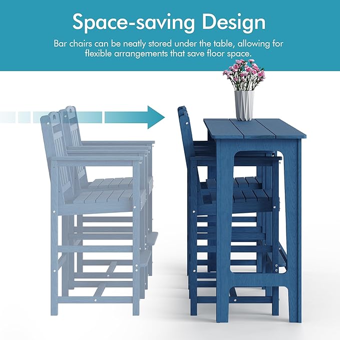 Ciokea 3 Pcs Outdoor Bar Height Table Set, Heavy-Duty All-Weather HDPE Patio - Image 8