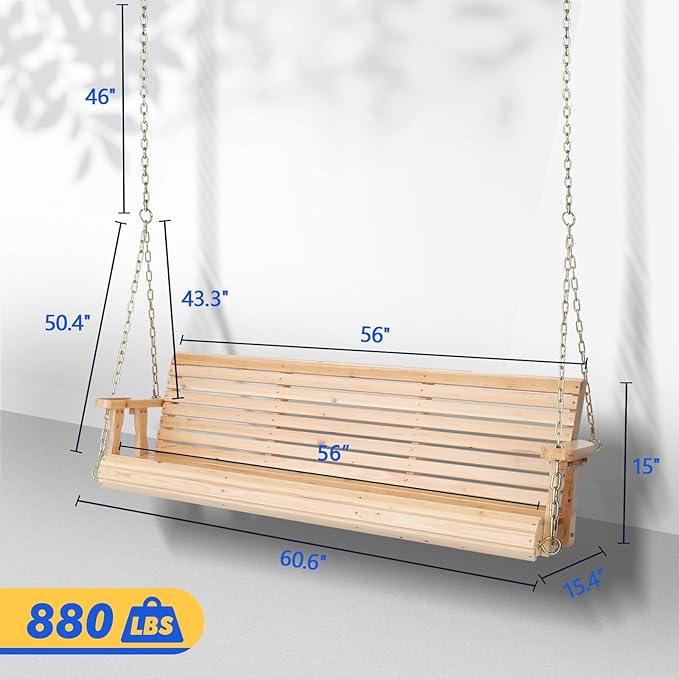 VINGLI Upgraded Patio Wooden Porch Swing - Image 2