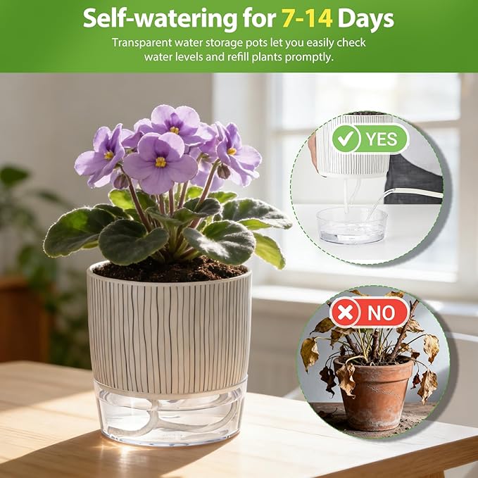 Self Watering Pots for Indoor Plants, 4 and 5.3 Inch - Image 4