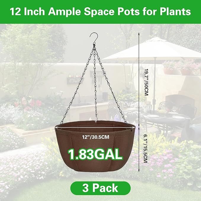 Hanging Baskets for Plants Outdoor, 12 Inch 3 Pack Hanging Planters for Outdoor - Image 5