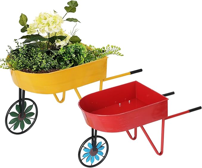 BAYN Metal Wheelbarrow Flower Cart Planter, 2 Packs Plant Stands by BAYN