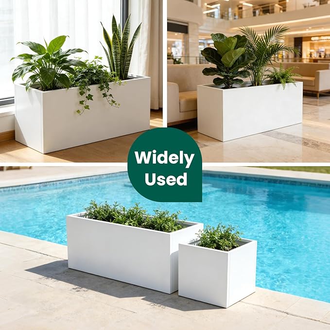 Metal Rectangular Planter Galvanized Steel Rectangle Planter White Planters Box - Image 7