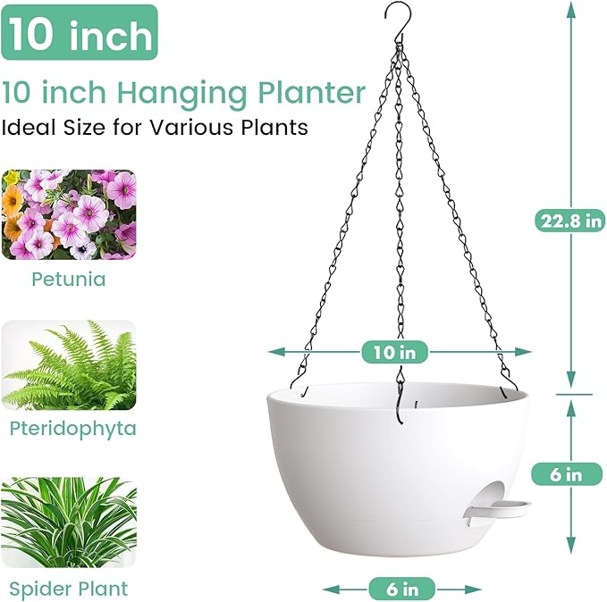 Set of 3-10 Inch Self Watering Hanging Planters - Image 3