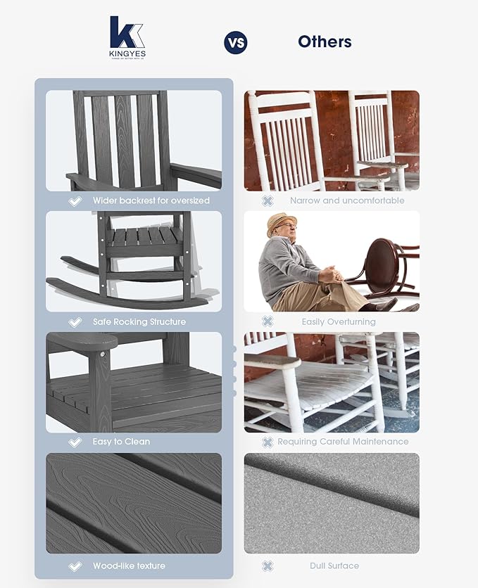 KINGYES Oversized Outdoor Rocking Chair Set of 8, All-Weather Patio Rocking - Image 7