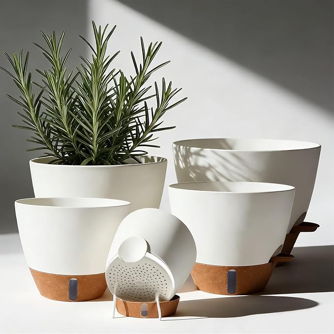 7/6.5/6/5.5/5 Inch Self Watering Pots, Plastic Flower Pots by Unknown