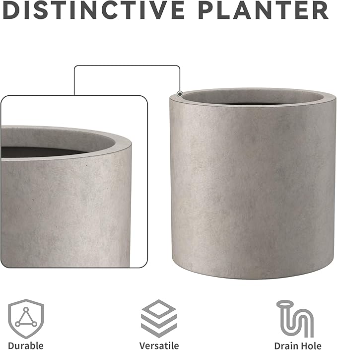 Kante 12.6" Dia Round Concrete Planter, Modern Style Large Cylindrical Plant Pot - Image 8