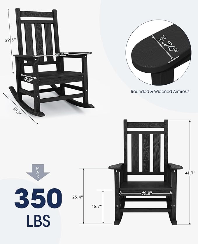 KINGYES Oversized Outdoor Rocking Chair Set of 4, All-Weather Patio Rocking - Image 3