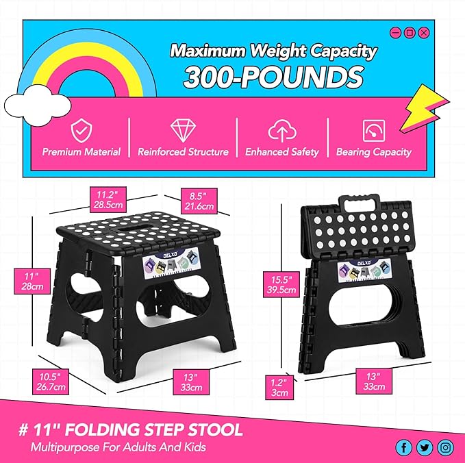 Delxo Folding Step Stool, 11 Inch Non-Slip Foldable Step Stools - Image 5