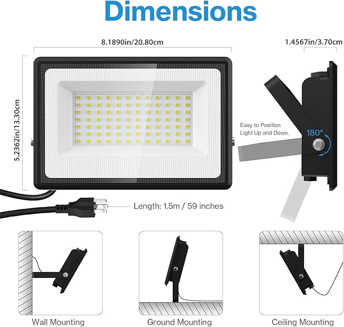 Olafus 2 Pack 90W LED Flood Light Outdoor, 9000LM Super Bright LED Work Lights - Image 9