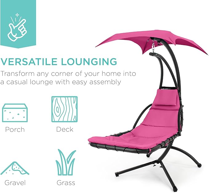 Best Choice Products Outdoor Hanging Curved Steel Chaise Lounge Chair Swing - Image 6