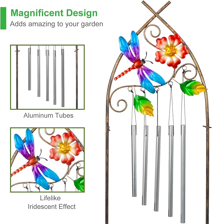 Plant Stands with Garden Trellis, 48” Metal Standing Wind Chimes Plant Pot - Image 4