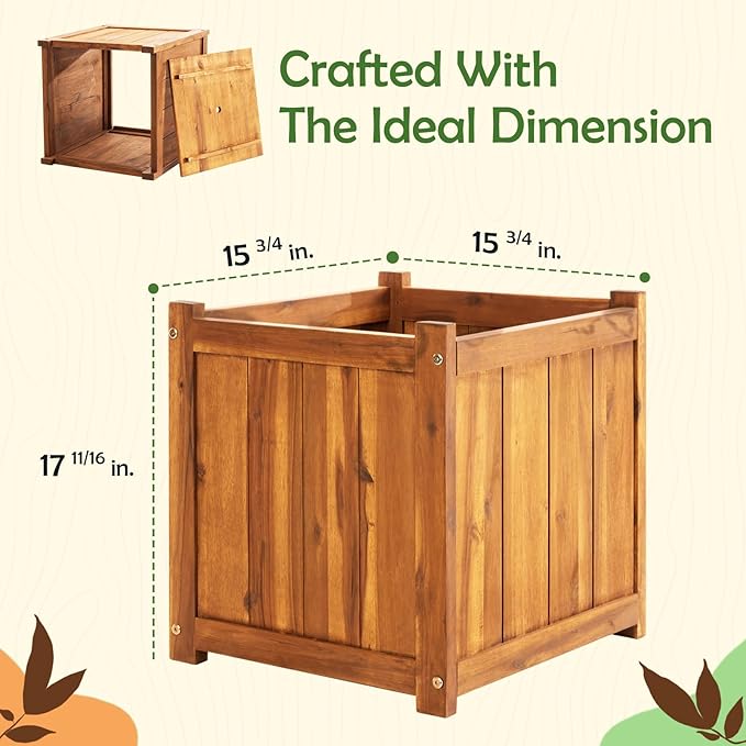 Idzo Set of 2 Hardwood Outdoor Flower Box, Durable Acacia Wood Flower Boxes - Image 4