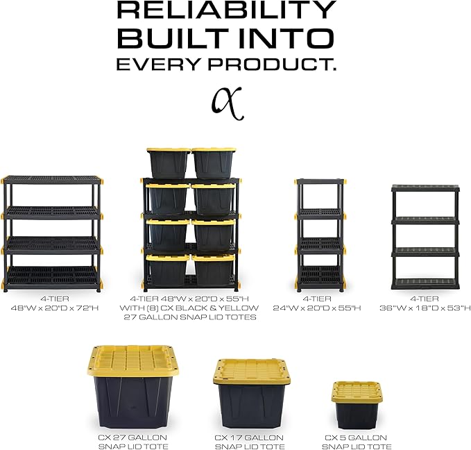 CX Black & Yellow, 5-Tier Heavy Duty Plastic Storage Shelves that Support up to - Image 9