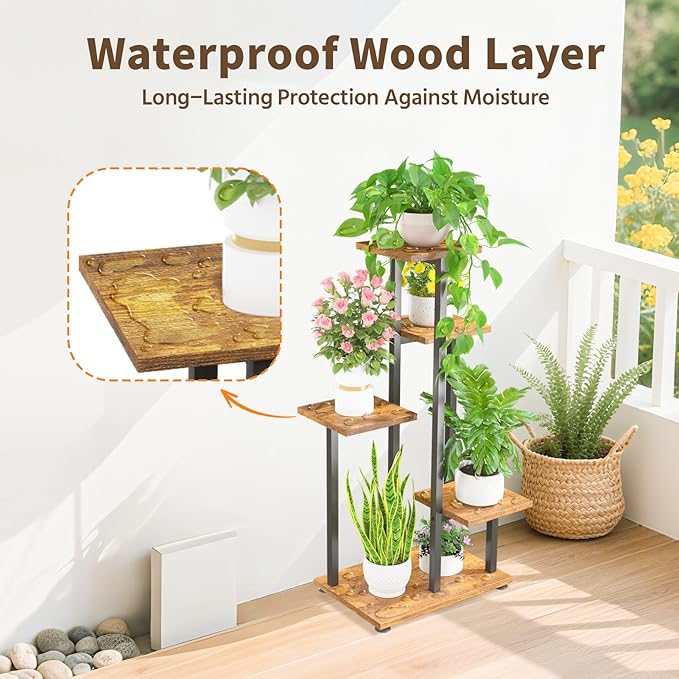 LASZOLA Black 5 Tiered Wood Plant Stand Indoor - Image 5